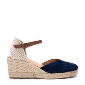 Pina2 Blue Suede Espadrille Wedge Closed Toe Sandals Size 7.5